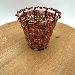 Votive Holder Moroccan style vibe Glass Beads Hand Woven boho bohemian